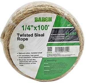 Baron 53802 Utility Rope, 1/4 in Dia, 100 ft L, 54 lb Working Load, Sisal, Natural