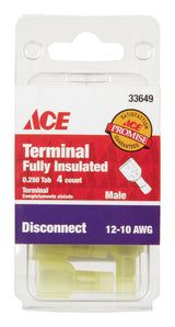 Ace Insulated Wire Male Disconnect Yellow 4 pk