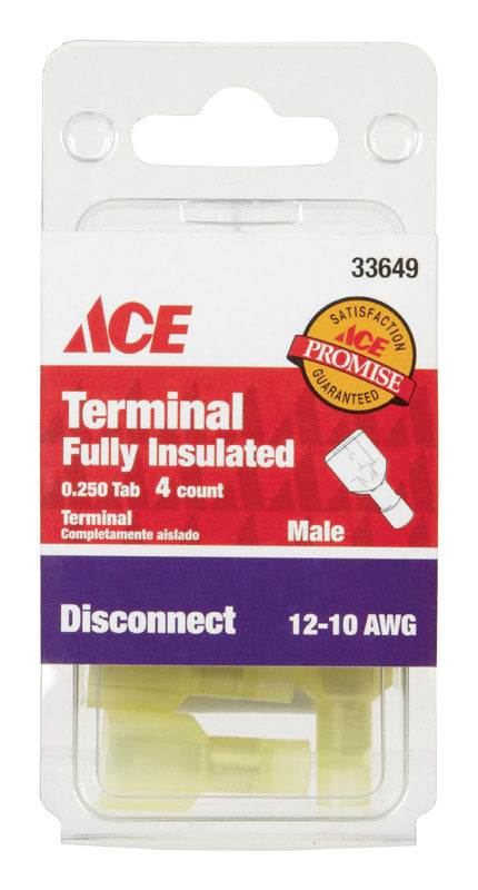 Ace Insulated Wire Male Disconnect Yellow 4 pk