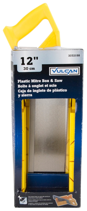 Vulcan JL42402 Miter Box with Saw, 4 in W Cutting, 2-1/4 in D Cutting, Plastic, Yellow