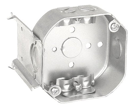 Southwire 54171-JBR-UPC Octagon Bracketed Box, 4 in OAW, 2-1/8 in OAD, 7-Knockout, Steel Housing Material, Silver