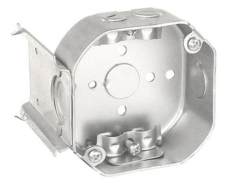 Southwire 54151-JR-UPC Octagon Box, 4 in OAW, 1-1/2 in OAD, 6-Knockout, Steel Housing Material, Silver, Galvanized