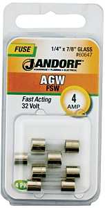 JANDORF AGW Series 60647 Fast Acting Fuse, 4 A, 32 V, 10 kA Interrupt, Glass Body, Fast-Acting Fuse