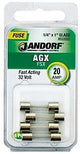 JANDORF AGX Series 60660 Fast Acting Fuse, 20 A, 32 V, 200, 1000 A Interrupt, Glass Body, Fast-Acting Fuse