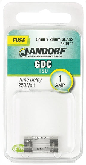 Jandorf 60674 Series Time Delay Fuse, 0.07 Ohm, 1 A, 250 V, 35 A Interrupt, Glass Body