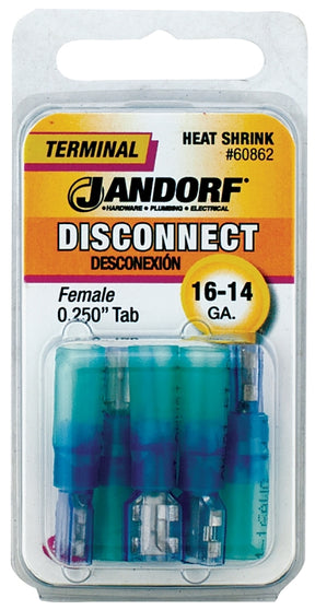 Jandorf 60906 Ring Terminal, 16 to 14 AWG Wire, #8 Stud, Vinyl Insulation, Copper Contact, Blue