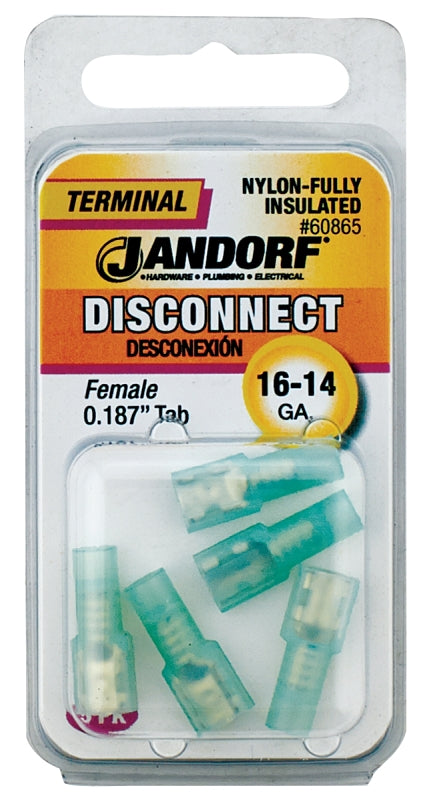 Jandorf 60865 Disconnect Terminal, 16 to 14 AWG Wire, Nylon Insulation, Copper Contact, Clear