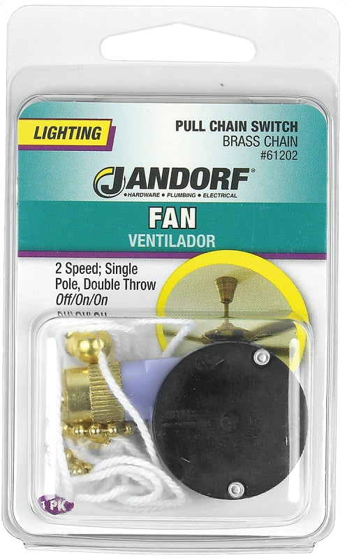Jandorf 61202 2-Speed Pull Chain Switch, 1 -Pole, 125 V, 3 A, Brass