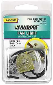 Jandorf 61208 Pull Chain Switch, 1 -Pole, 125 V, 3 A, Nickel