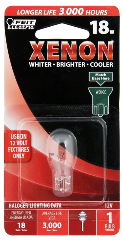 Feit Electric BP18XN-12 Xenon Bulb, 18 W, Wedge Lamp Base, Bright White, 3000 K Color Temp, 3000 hr Average Life