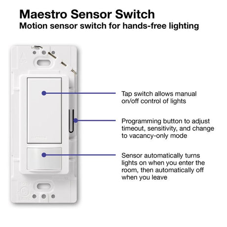 Lutron Maestro Occupancy 2 amps Single Pole Motion Sensor Switch White 1 pk