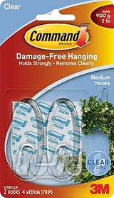 Command 17091CLR Adhesive Hook, 2 lb, 2 -Hook, Plastic, Clear