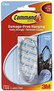 Command 17093CLR Adhesive Hook, 4 lb, 1 -Hook, Plastic, Clear, Pack of 6