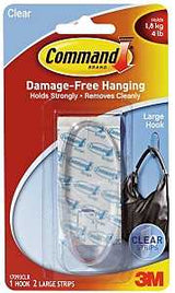 Command 17093CLR Adhesive Hook, 4 lb, 1 -Hook, Plastic, Clear, Pack of 6