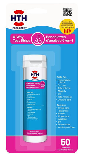 HTH Pool Care 4124 Test Strip, 6 -Test, Alkalinity, Bromine, Calcium Hardness, Chlorine, Cyanuric acid, pH Testing