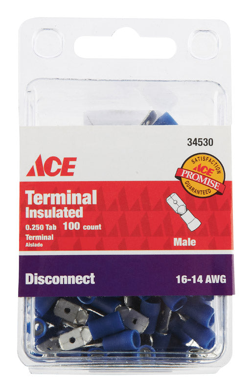 Ace Insulated Wire Male Disconnect Blue 100 pk
