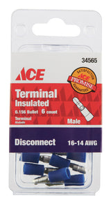 Ace Insulated Wire Male Disconnect Blue 6 pk