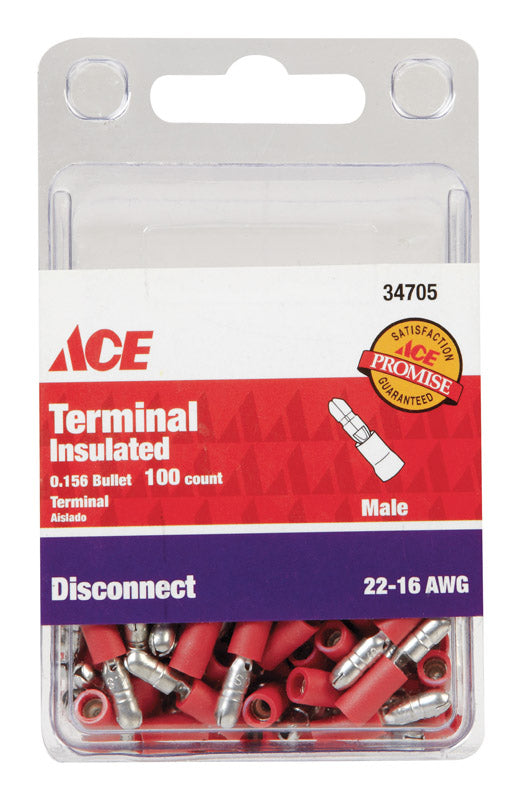 Ace Insulated Wire Male Disconnect Red 100 pk