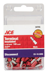Ace Insulated Wire Male Disconnect Red 100 pk
