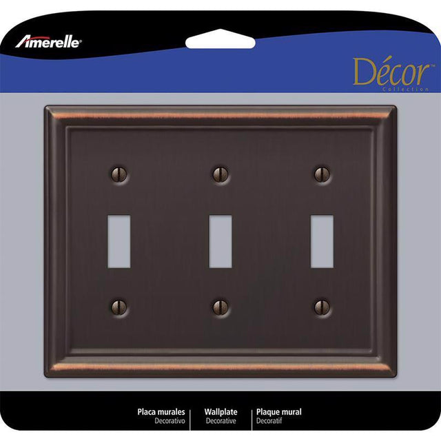 Amerelle Chelsea Aged Bronze 3 gang Stamped Steel Toggle Wall Plate 1 pk