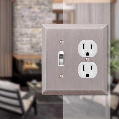Amerelle Century Brushed Nickel 2 gang Stamped Steel Duplex/Toggle Wall Plate 1 pk