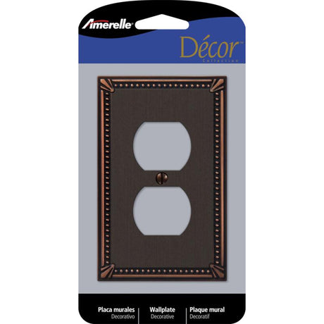 Amerelle Imperial Bead Aged Bronze 1 gang Die-Cast Metal Duplex Wall Plate 1 pk