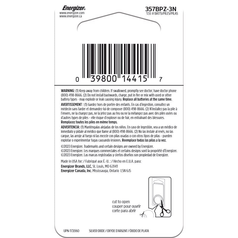 Energizer Silver Oxide 303/357 1.5 V Electronic/Watch Battery 3 pk