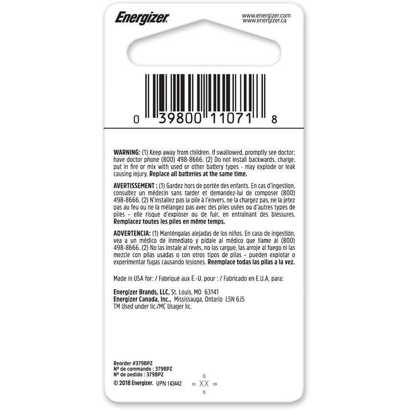 Energizer Silver Oxide 379 1.5 V 0.01 mAh Electronic/Watch Battery 1 pk
