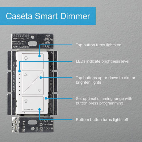 Lutron Caseta White 150 W Wireless Smart-Enabled Dimmer Switch w/Remote Control 1 pk