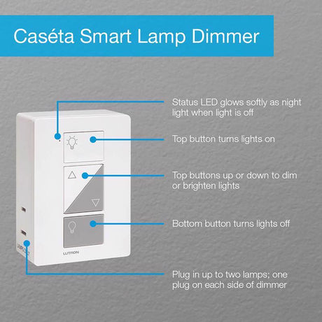 Lutron Caseta White 100 W Plug-In Smart-Enabled Dimmer Switch w/Remote Control 1 pk