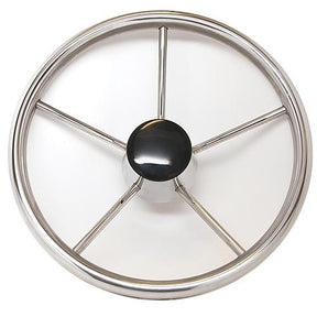 SeaDog 230211 11", 5-Spoke Stainless Steering Wheel w/Plastic Center Cap, 25° Dish
