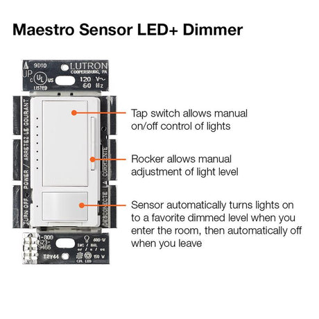 Lutron Maestro White 150 W Motion Sensor Dimmer Switch 1 pk