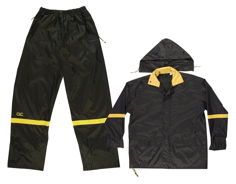 CLC R1013X 3-Piece Heavyweight Rain Suit, 3XL, Polyester/PVC, Yellow, Hooded, Adjustable Strap, Drawstring, Snap