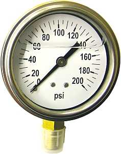 Green Leaf LG 200 1 PK Pressure Gauge, Liquid Filled, For: 6 to 10 mm ID Pipe