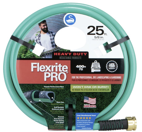 Swan FlexritePRO CSNFXP58025 Heavy-Duty Garden Hose, 5/8 in, 25 ft L, Female, 9.8 gpm, Polyester