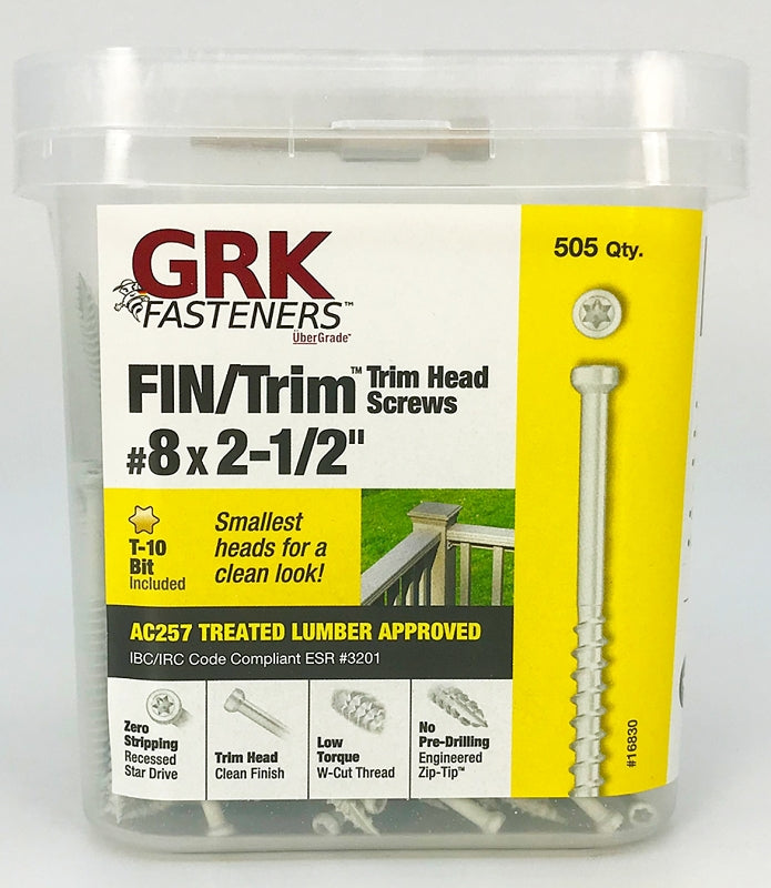 GRK Fasteners FIN/Trim 16830 Screw, #8 Thread, 2-1/2 in L, Trim Head, Star Drive, Steel, 505 PAIL