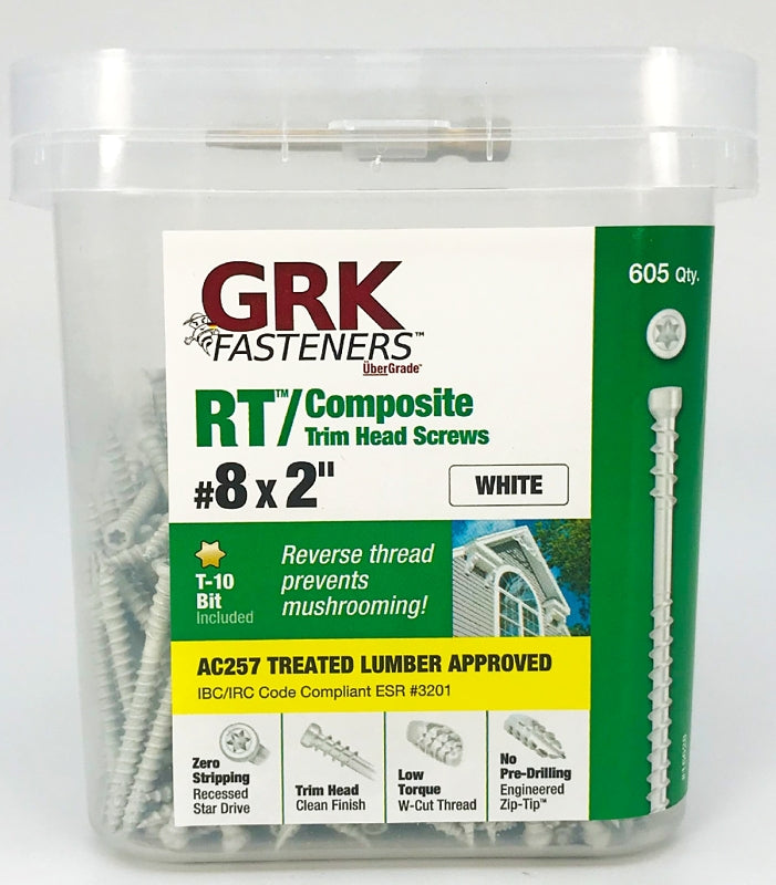 GRK Fasteners RT Series 16628 Screw, #8 Thread, 2 in L, Reverse Thread, Trim Head, Star Drive, Steel, 605 PAIL