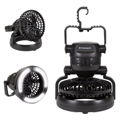 Stansport 450 Lantern and Fan Combo, 18-Lamp, LED Lamp, 40 Lumens Lumens, 240 hr Max Runtime, Black, Pack of 3