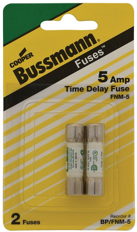 Bussmann FNM Series BP/FNM-5 Fuse, 5 A, 250 V, 10 kA Interrupt, Fiber Body, FNM, Low Voltage, Time Delay Fuse