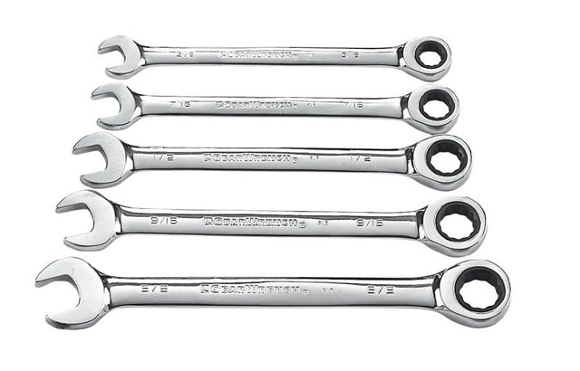 GearWrench 93005 Wrench Set, 5-Piece, Alloy Steel, Chrome, Specifications: SAE Measurement, 12-Point Drive Type