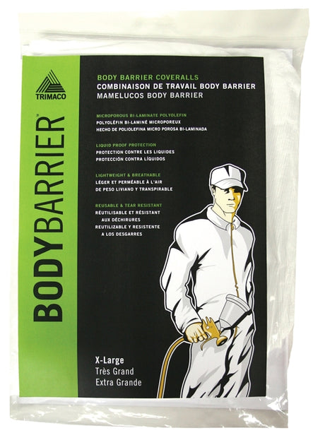 Trimaco 09955 Protective Coveralls, XL, Zipper, Polyolefin, White