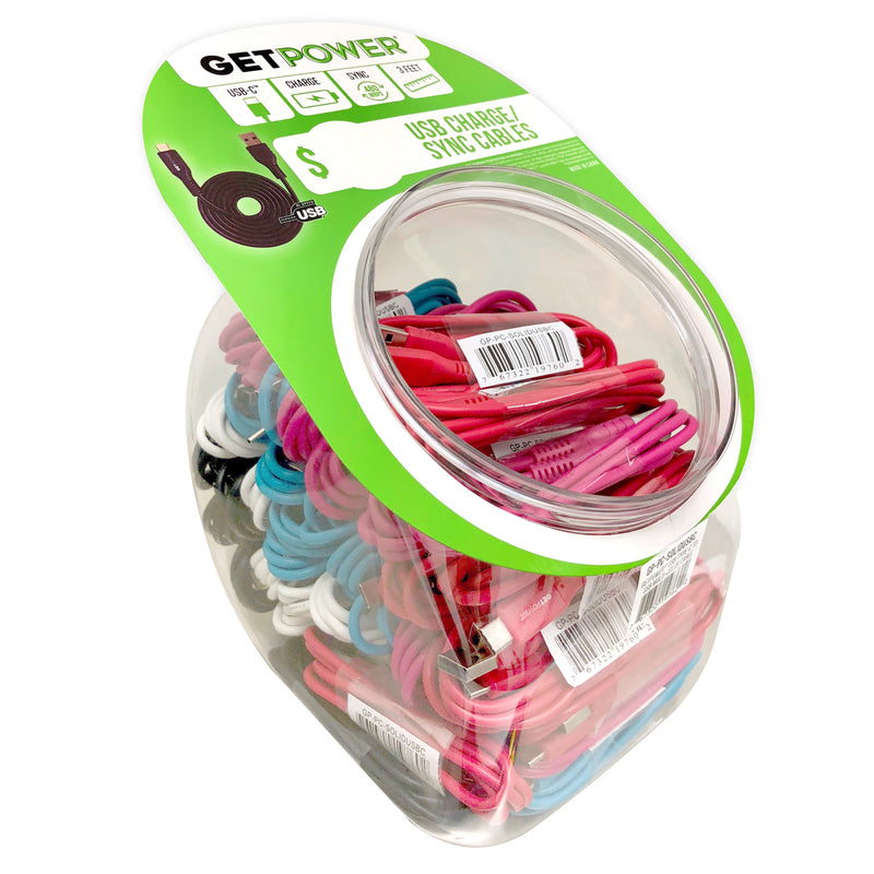 GetPower 3 ft. L USB Type A to USB Type C Charging and Sync Cable 1 pk, Pack of 50
