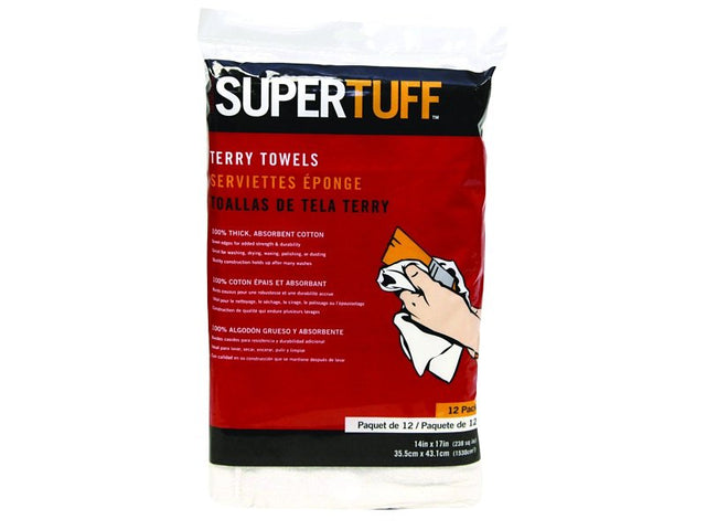 Trimaco SuperTuff 10750 Terry Towel, 17 in L, 14 in W, Cotton, White