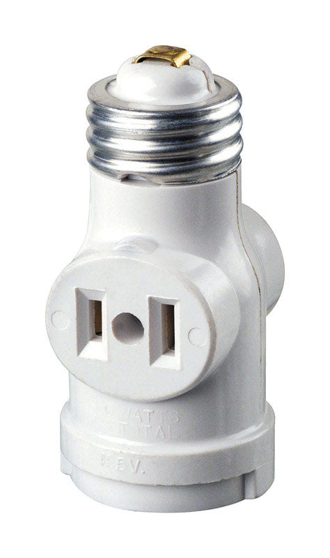 Leviton Plastic Keyless Lampholder w/Outlet 1 pk