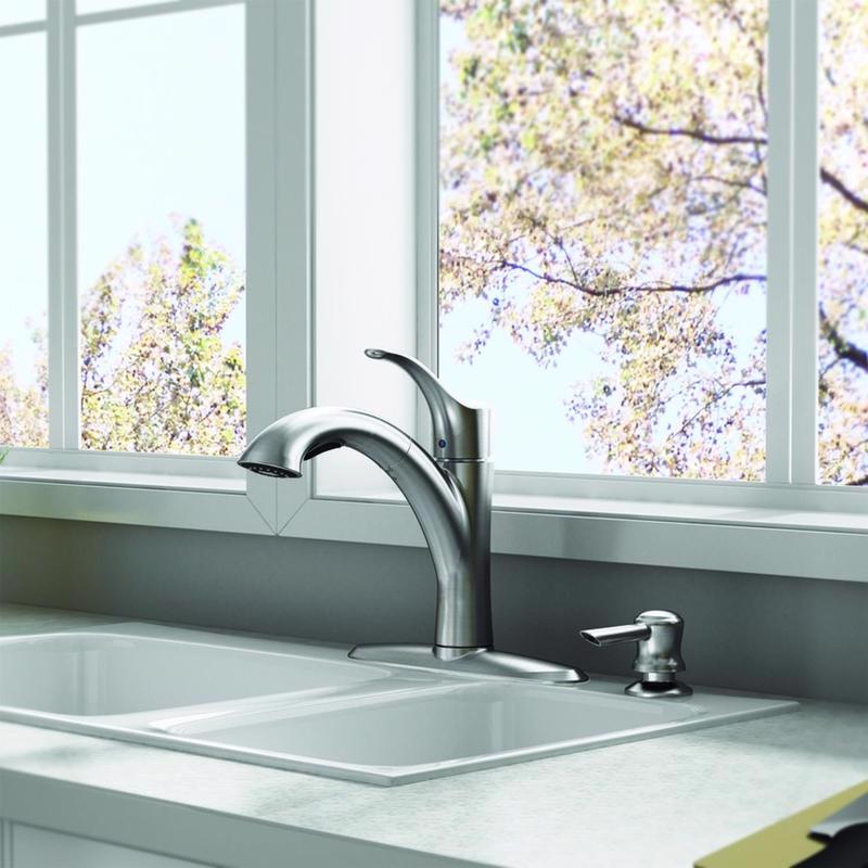 American Standard Mesa 9015.101.075 Pull-Out Kitchen Faucet with Soap Dispenser, 1.8 gpm, 1-Faucet Handle, Lever Handle