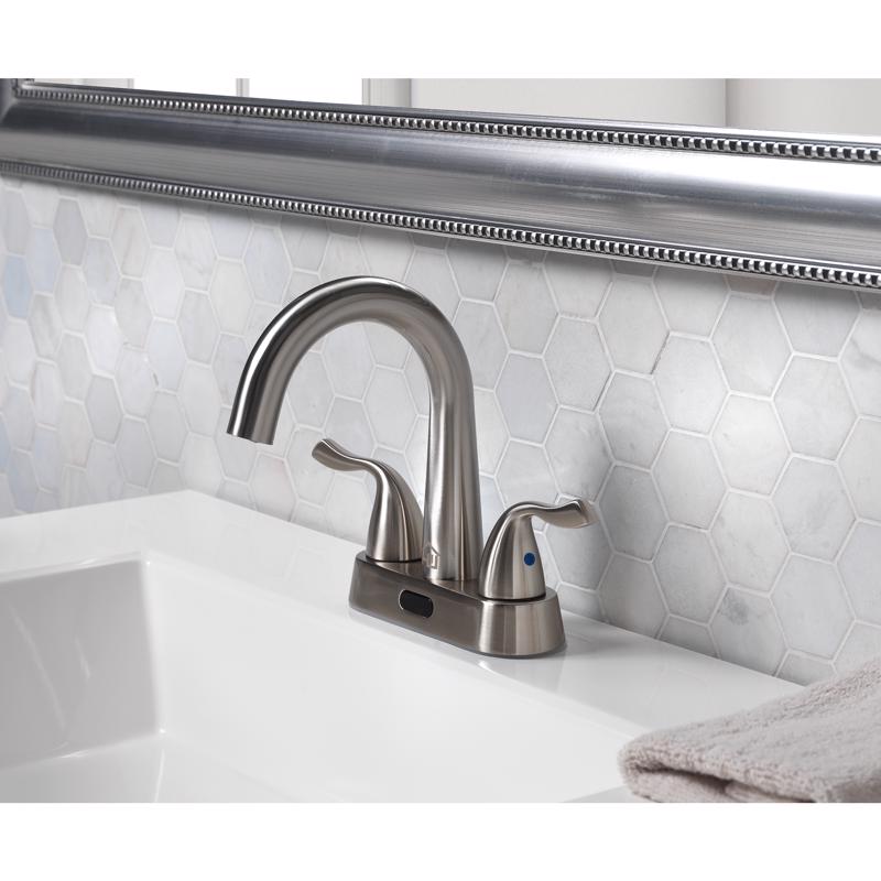 Homewerks Brushed Nickel Motion Sensing Modern Centerset Bathroom Sink Faucet 4 in.