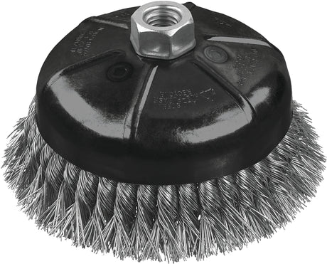 DEWALT DW4916 Wire Cup Brush, 4 in Dia, 5/8-11 Arbor/Shank, 0.02 in Dia Bristle, 1-1/8 in L Bristle Trim