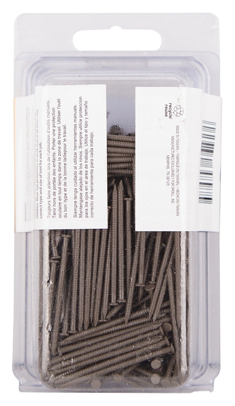 ProSource NTP-175-PS Panel Nail, 15D, 1-5/8 in L, Steel, Painted, Flat Head, Ring Shank, Dark Oak, Pack of 4
