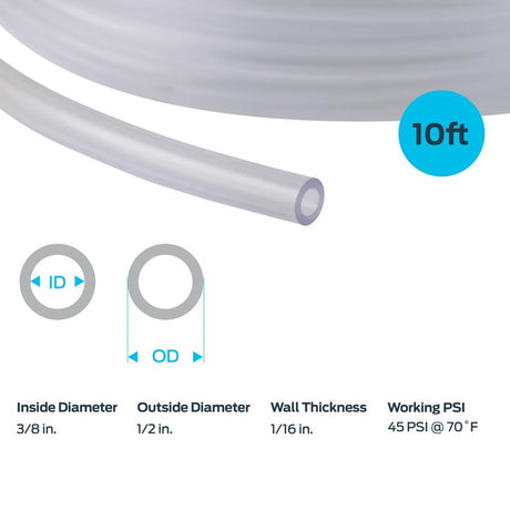 EZ FLO 3/8 in. D X 1/2 in. D X 10 ft L Vinyl Vinyl Tubing