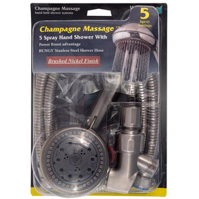 Whedon Champagne Massage Brushed Nickel Plastic 5 settings Handheld Showerhead 2 gpm